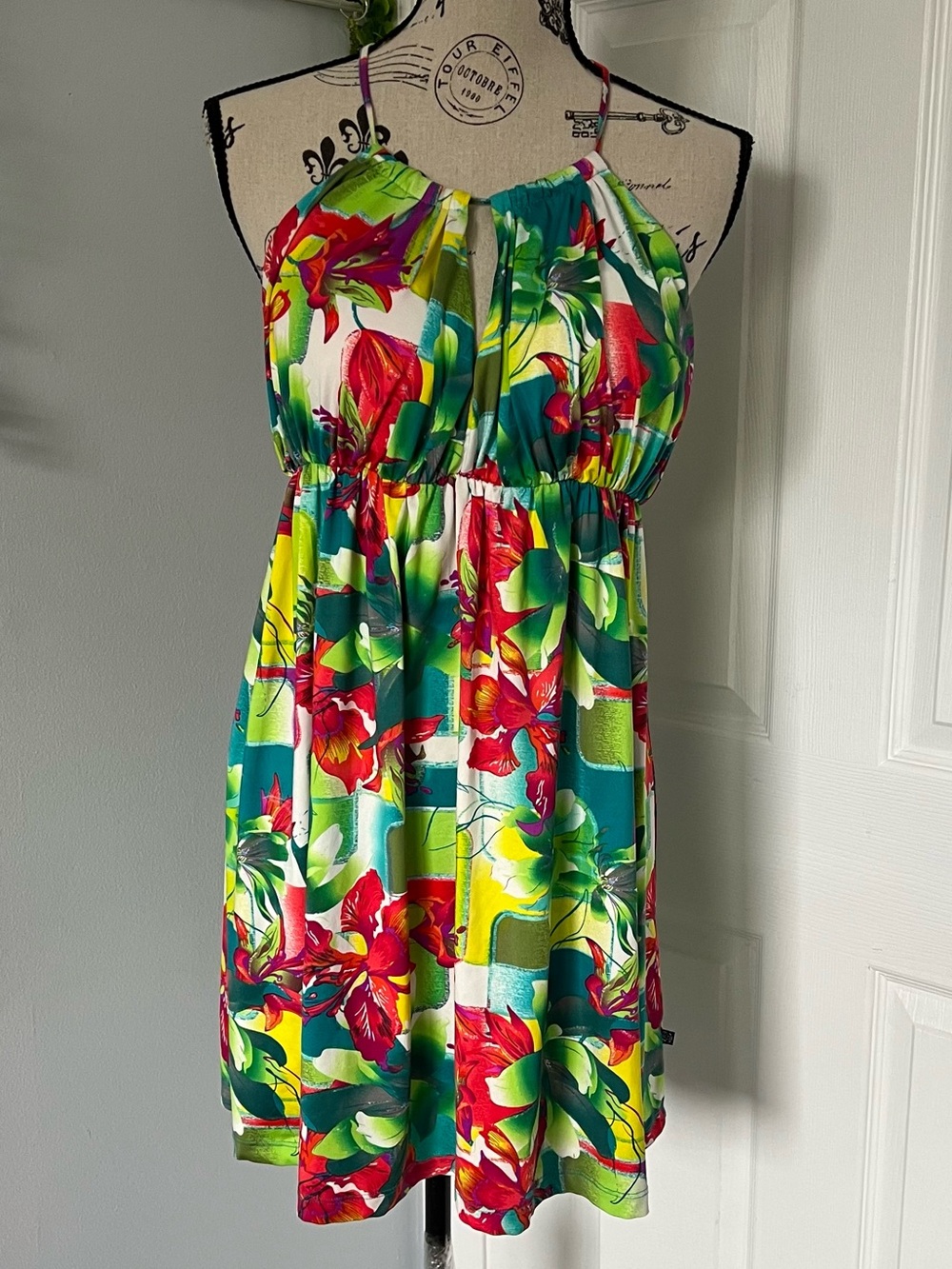 La Vie En Rose Floral Halter Dress in Green, Red, Yellow